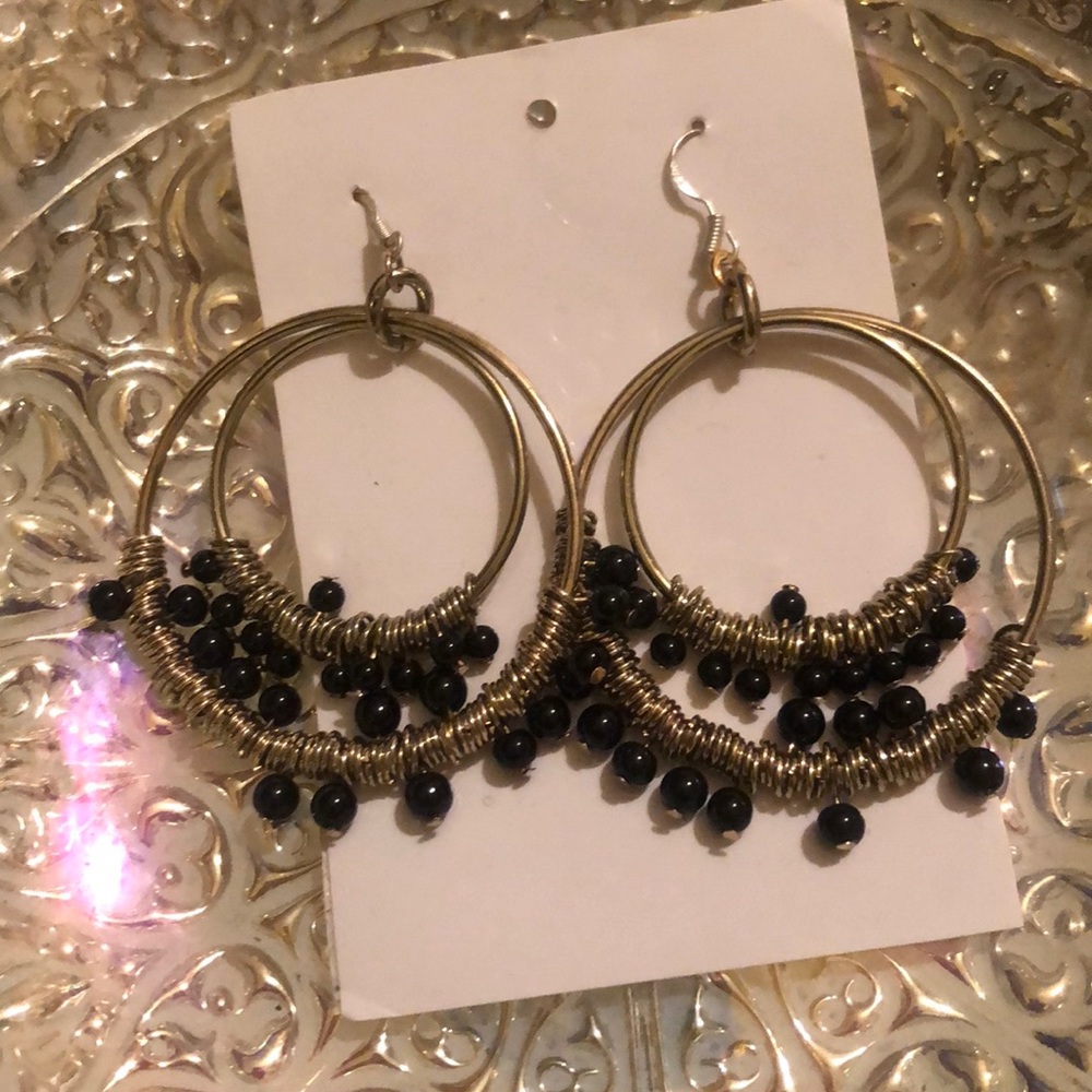 Gold hoops with black beading